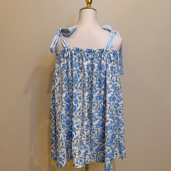 Blue Floral Tie Strap Babydoll Dress | Cottagecore | Size L - Picture 5 of 5